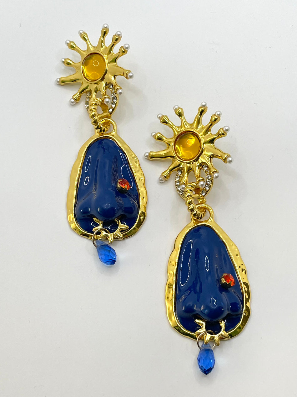 Nqobile Gold & Blue Nez Embellished Earrings