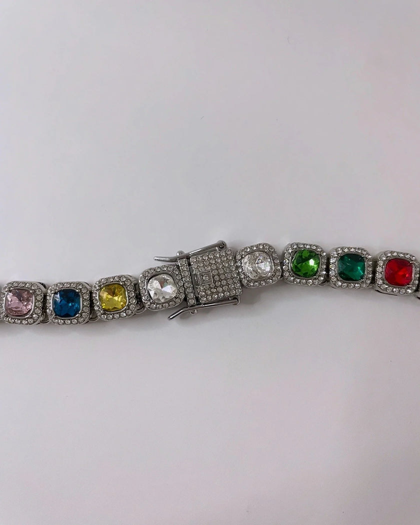 Tuelo Silver Multicoloured Gem Cube Chain Necklace