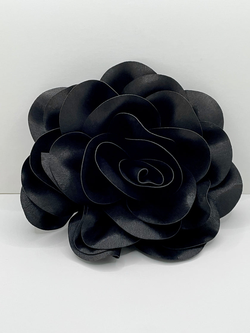 Cebo Oversized Black Blooming Rose Brooch