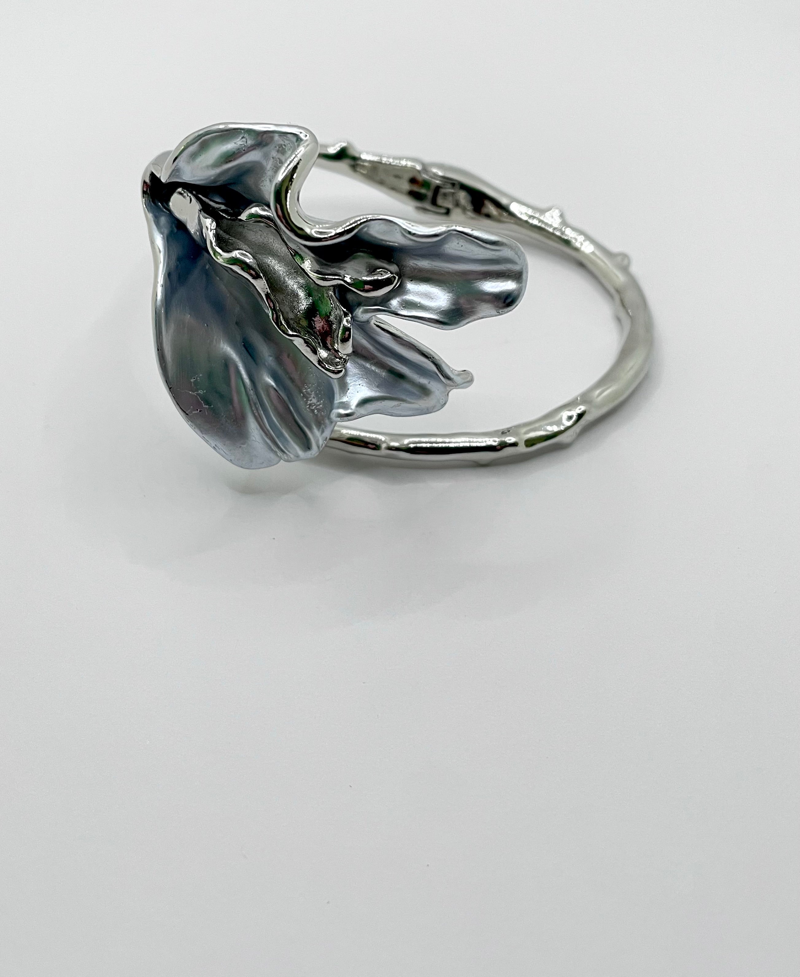 Lerato Silver & White Hand Painted Flower Wrist Cuff