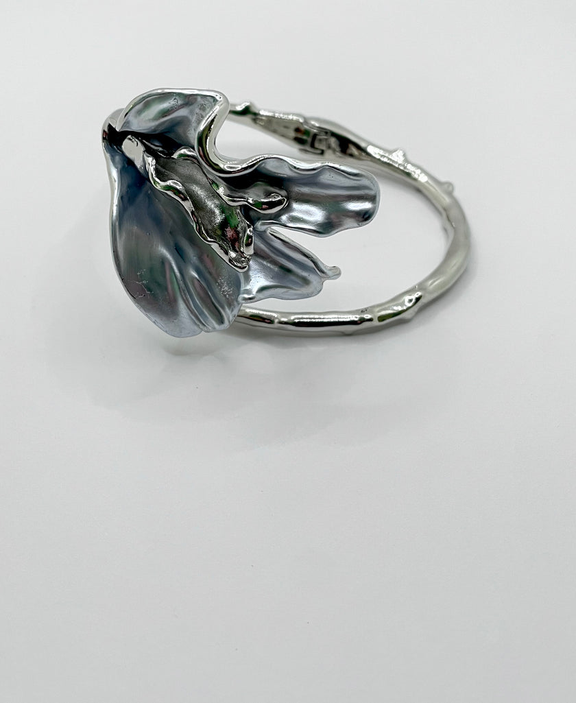 Lerato Silver & White Hand Painted Flower Wrist Cuff