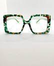 Eze Oversized Green Terrazzo Transparent Lens Glasses