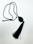 Usibone Long Black Tassel Pendant Necklace