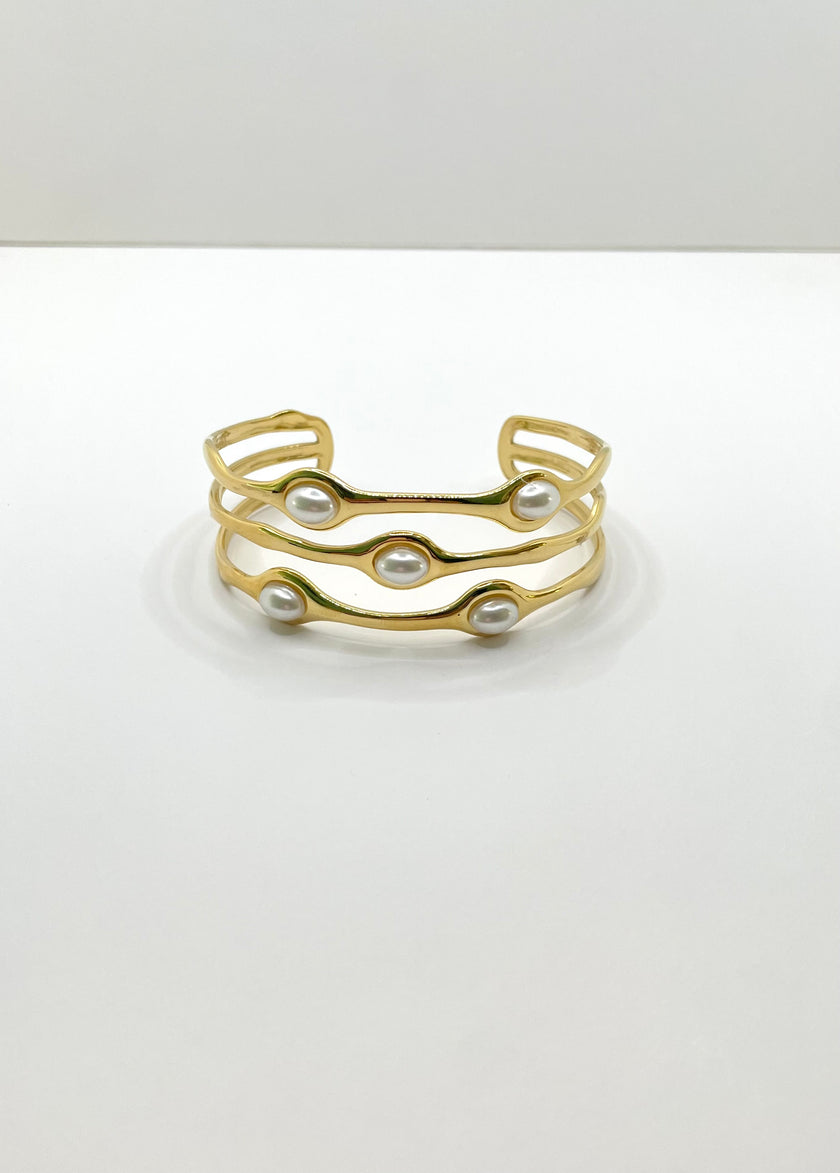 Nandipha Triple Thread Gold & Pearl Cuff