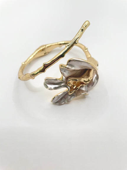 Lerato Gold & Cream Hand Painted Flower Wrist Cuff