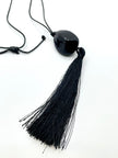 Usibone Long Black Tassel Pendant Necklace