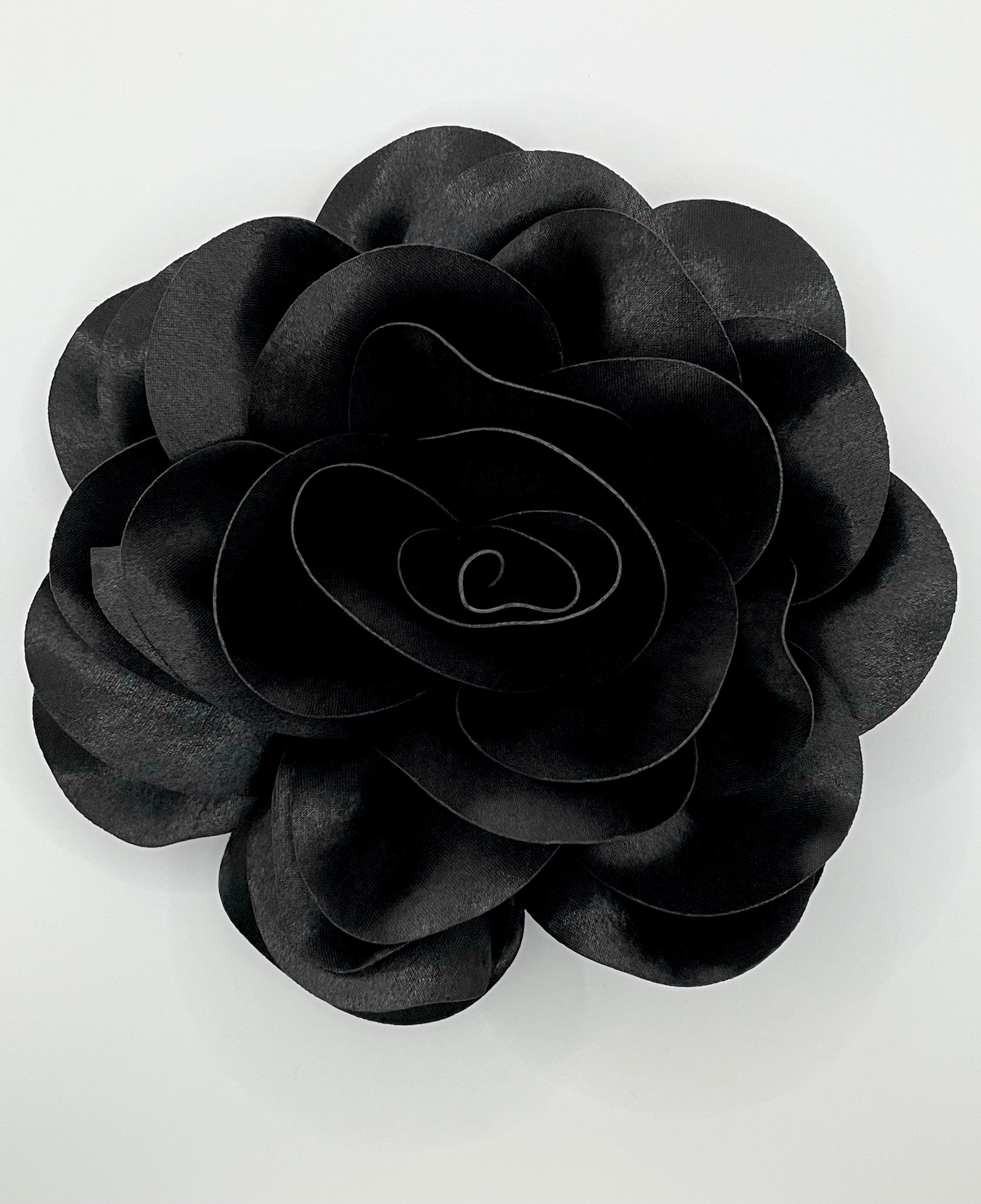 Cebo Oversized Black Blooming Rose Brooch