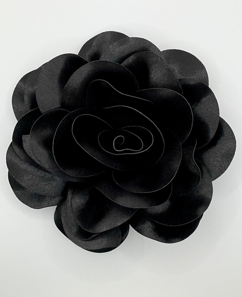 Cebo Oversized Black Blooming Rose Brooch