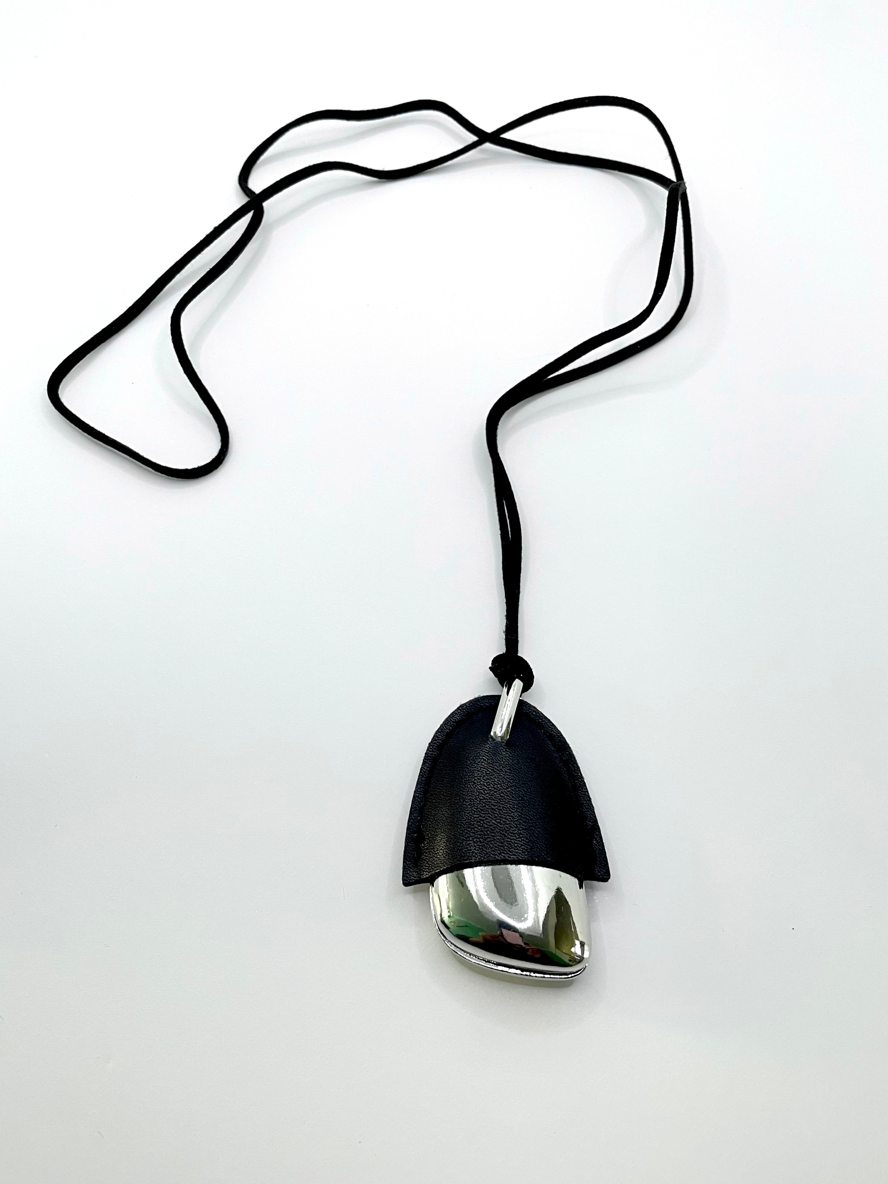 Hitekani Unique Black Leather & Silver Pendant Necklace