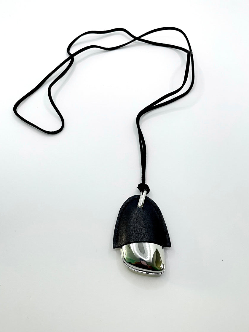 Hitekani Unique Black Leather & Silver Pendant Necklace