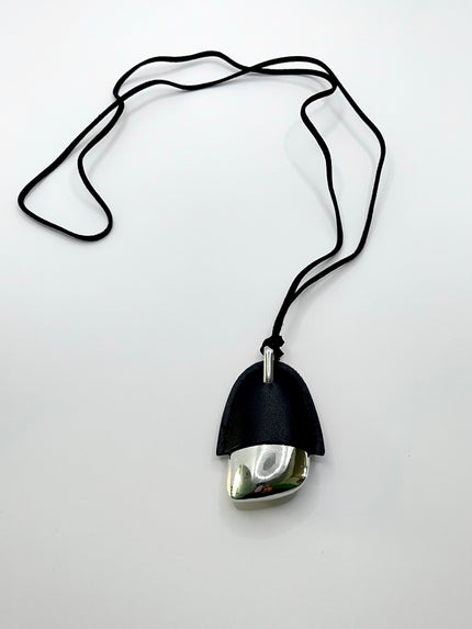 Hitekani Unique Black Leather & Silver Pendant Necklace
