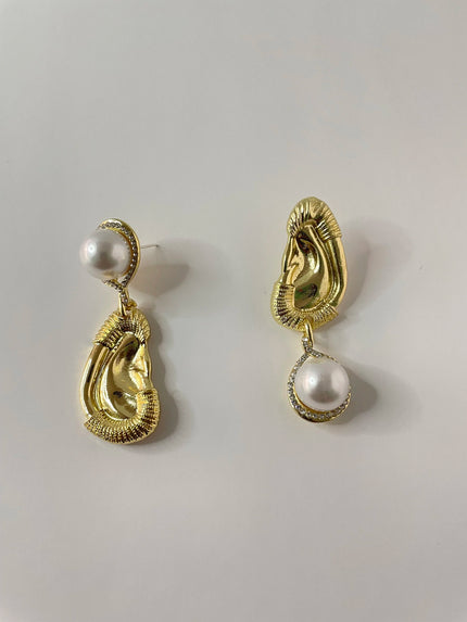 Lunathi Gold & Pearl Baroque Drop Earrings