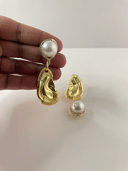 Lunathi Gold & Pearl Baroque Drop Earrings