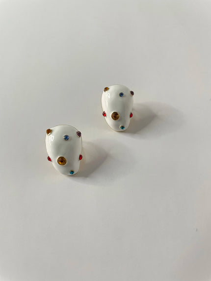 Nontu White Embellished Oval Clip On  Earrings