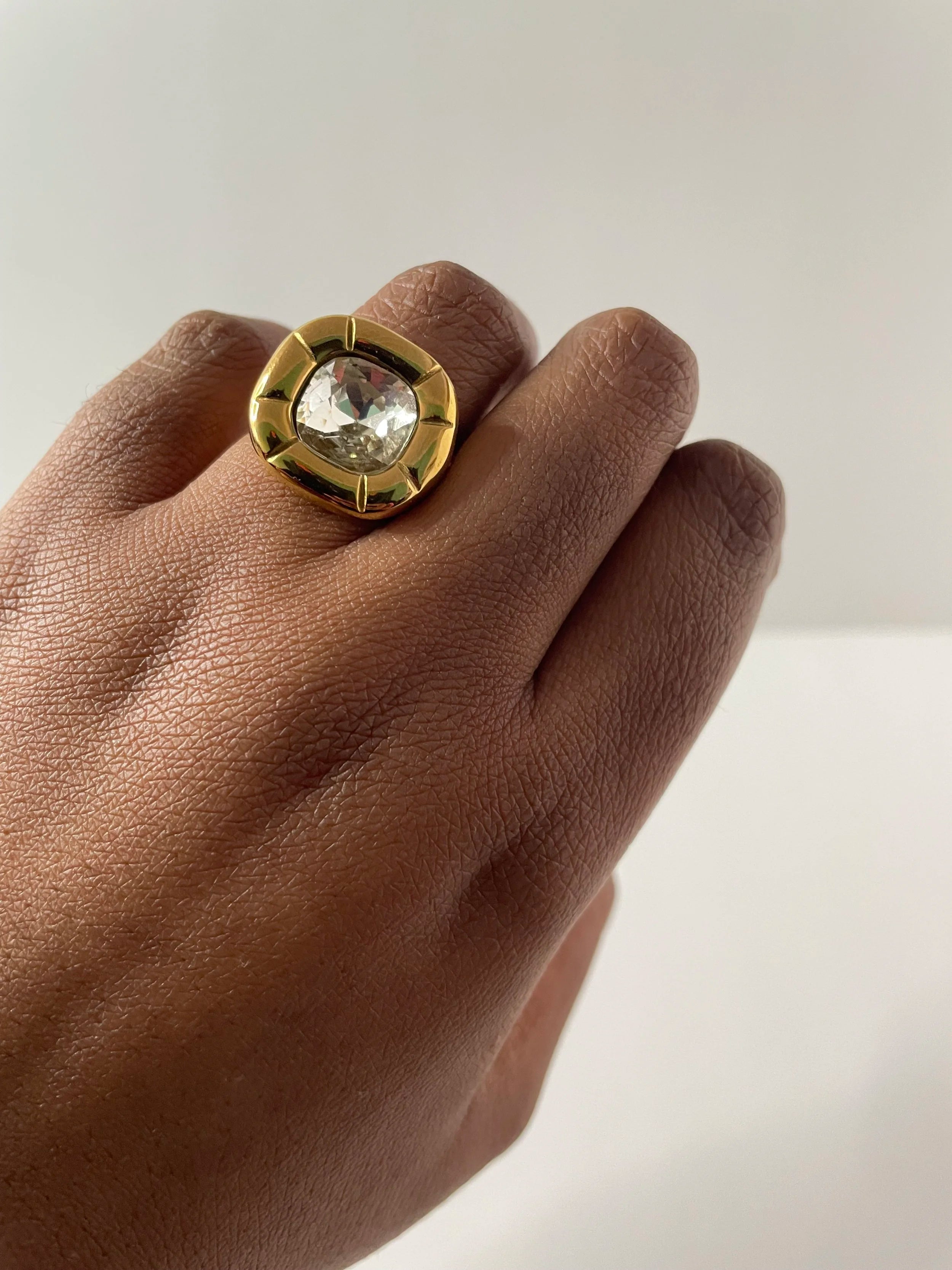 Sanelisiwe Gold Cocktail Ring With Clear Crystal