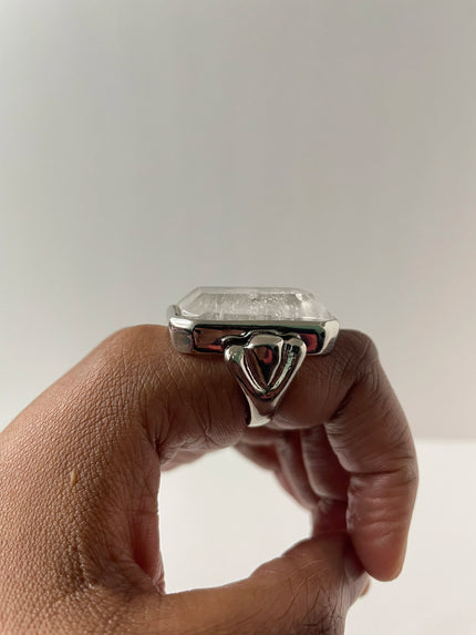Lungile Silver Statement Ring With Clear Crystal