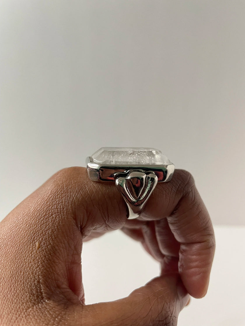 Lungile Silver Statement Ring With Clear Crystal
