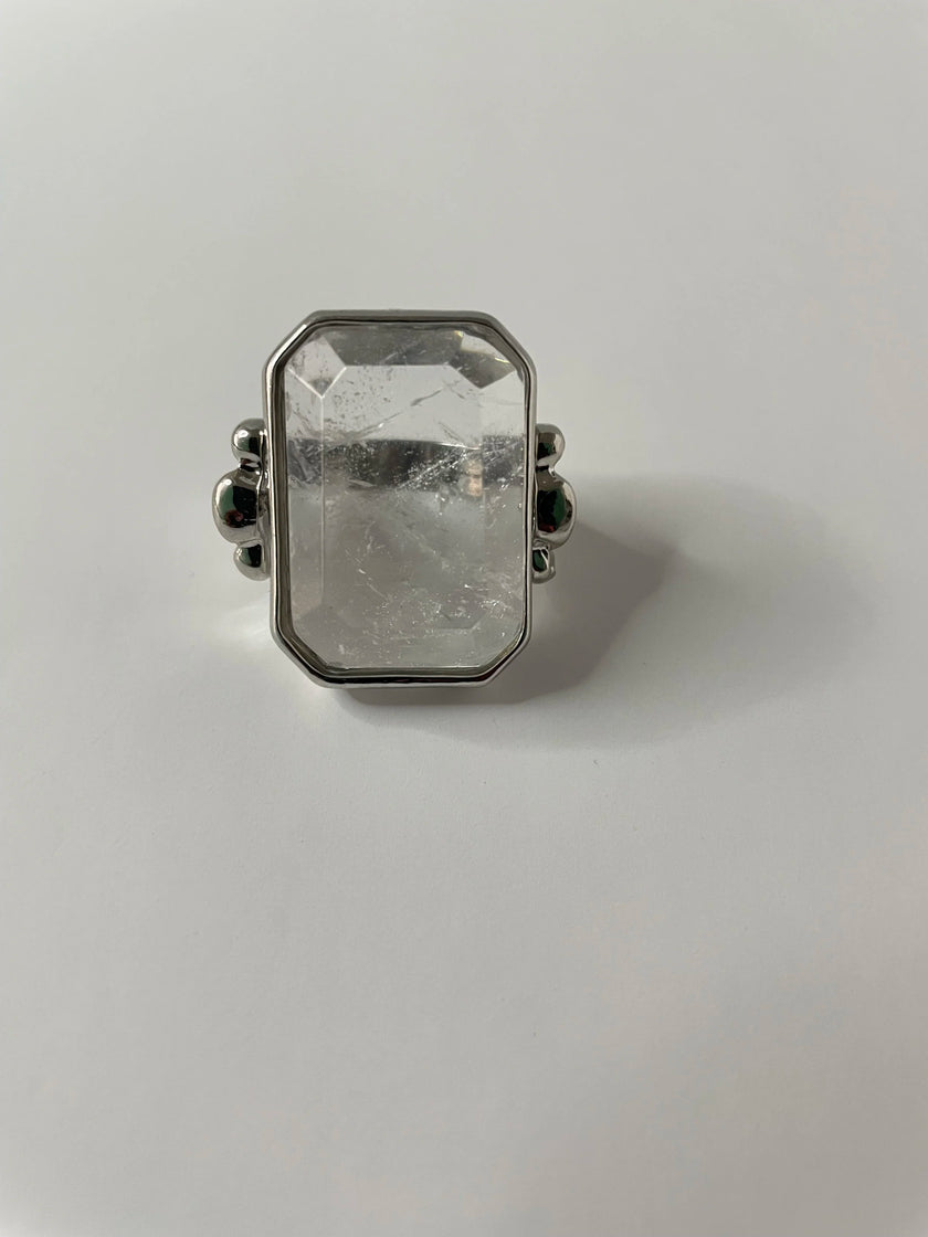 Lungile Silver Statement Ring With Clear Crystal