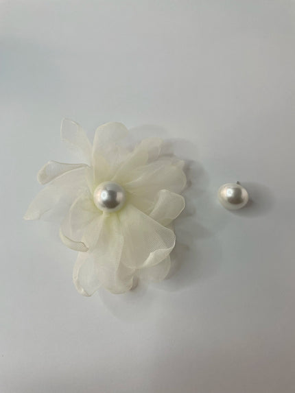 Bibi Cream Fabric & Pearl Oversized Earrings