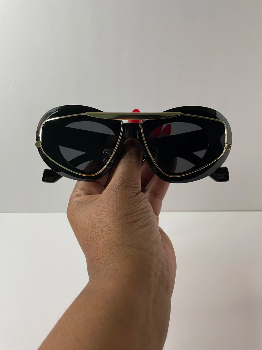 Yols Black & Gold Double Aviator Frame Sunglasses