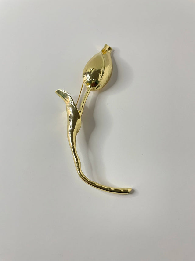 Mathapelo Oversized Gold Long Stem Rose Brooch