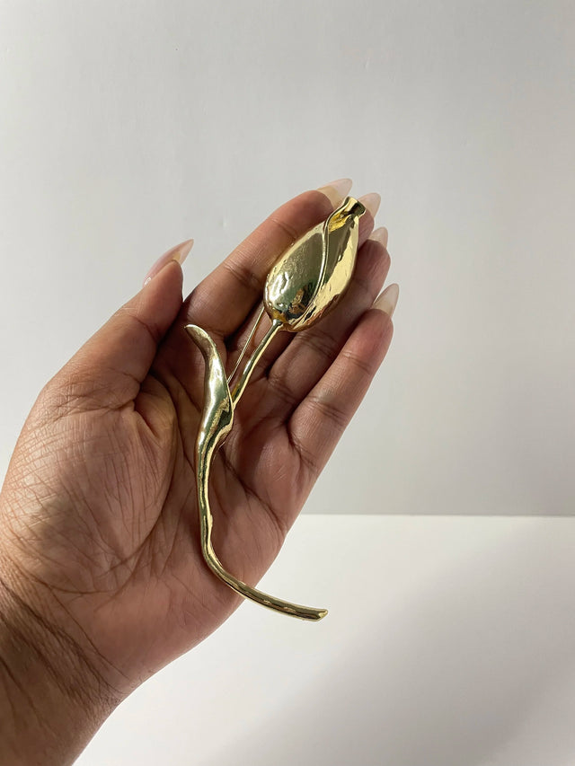 Mathapelo Oversized Gold Long Stem Rose Brooch