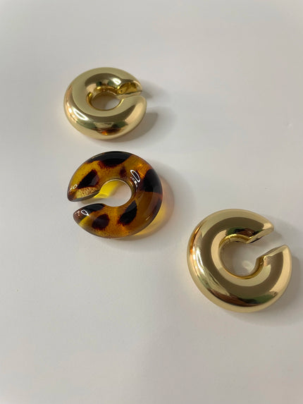 Doreen Chunky Gold & Leopard Print Stackable Ear Cuffs Set