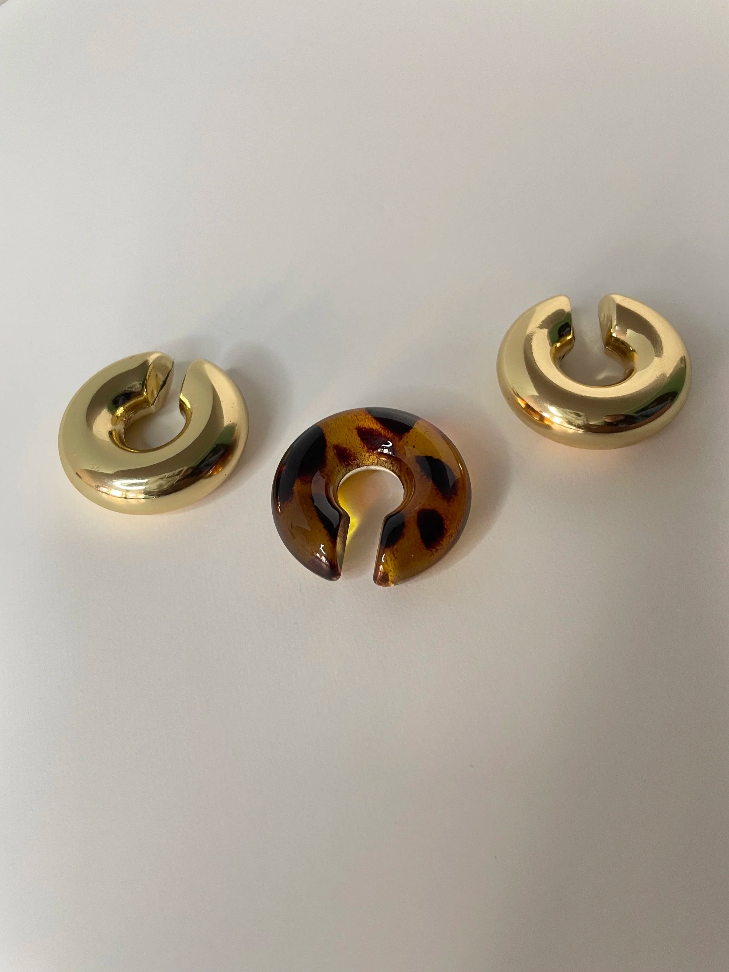 Doreen Chunky Gold & Leopard Print Stackable Ear Cuffs Set
