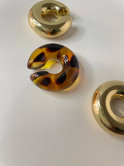 Doreen Chunky Gold & Leopard Print Stackable Ear Cuffs Set