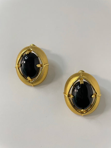 Tijanna Gold & Black Vintage Oval Studs