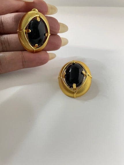 Tijanna Gold & Black Vintage Oval Studs