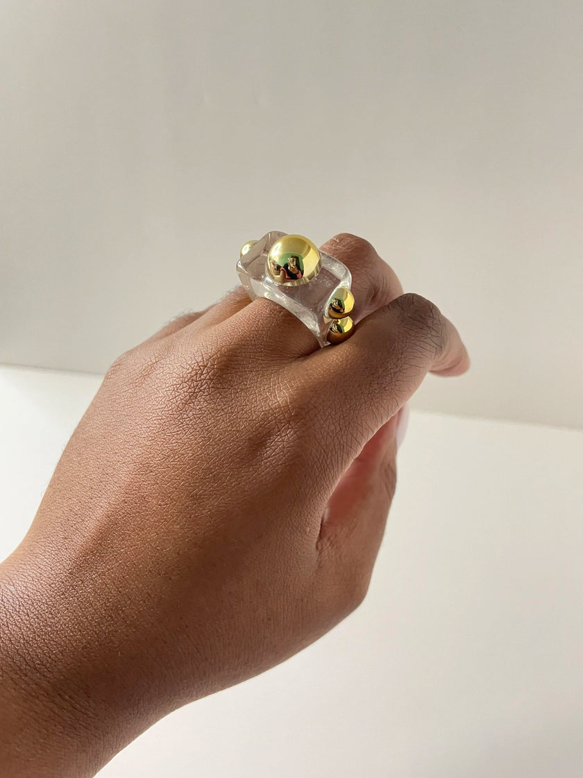 Sina Gold & Clear Resin Sphere Ring