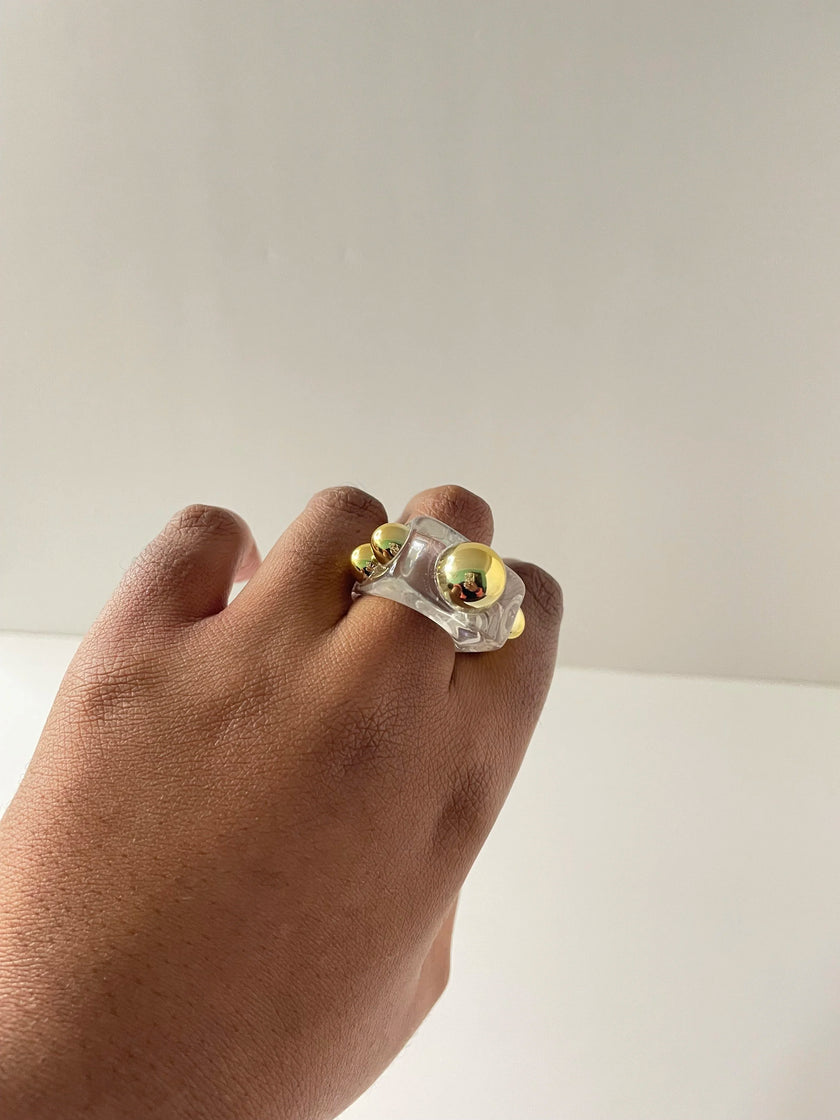 Sina Gold & Clear Resin Sphere Ring