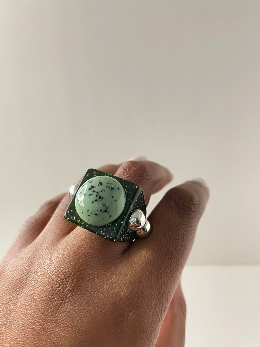 Sina Silver & Speckled Resin Sphere Ring