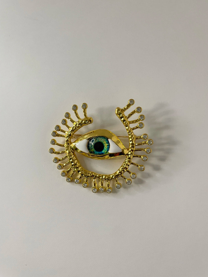 Lucina Embellished Surrealist Eye Brooch