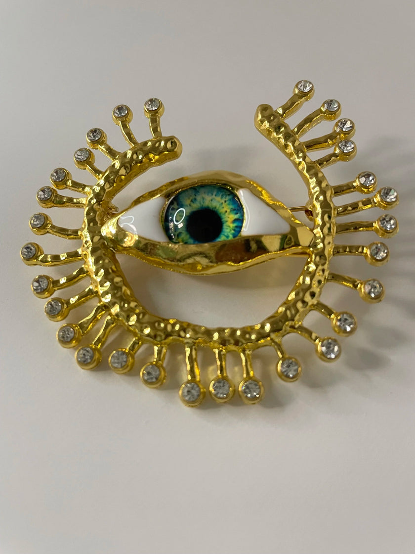 Lucina Embellished Surrealist Eye Brooch