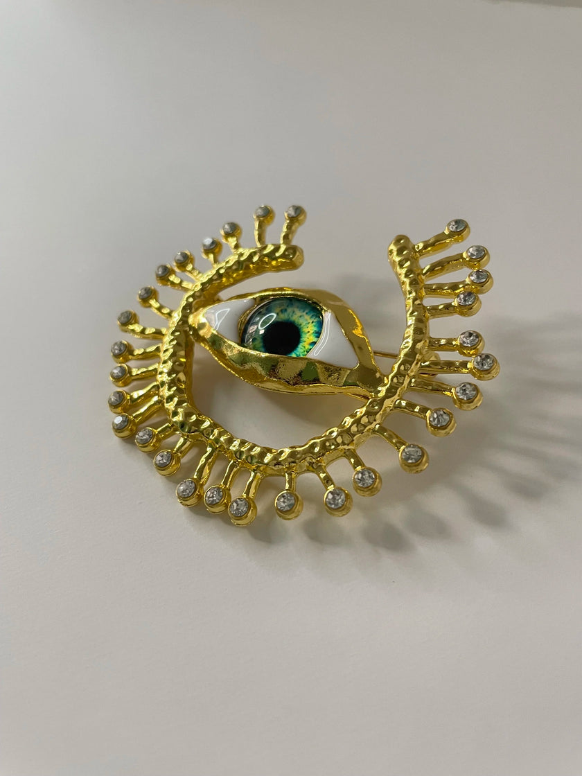 Lucina Embellished Surrealist Eye Brooch