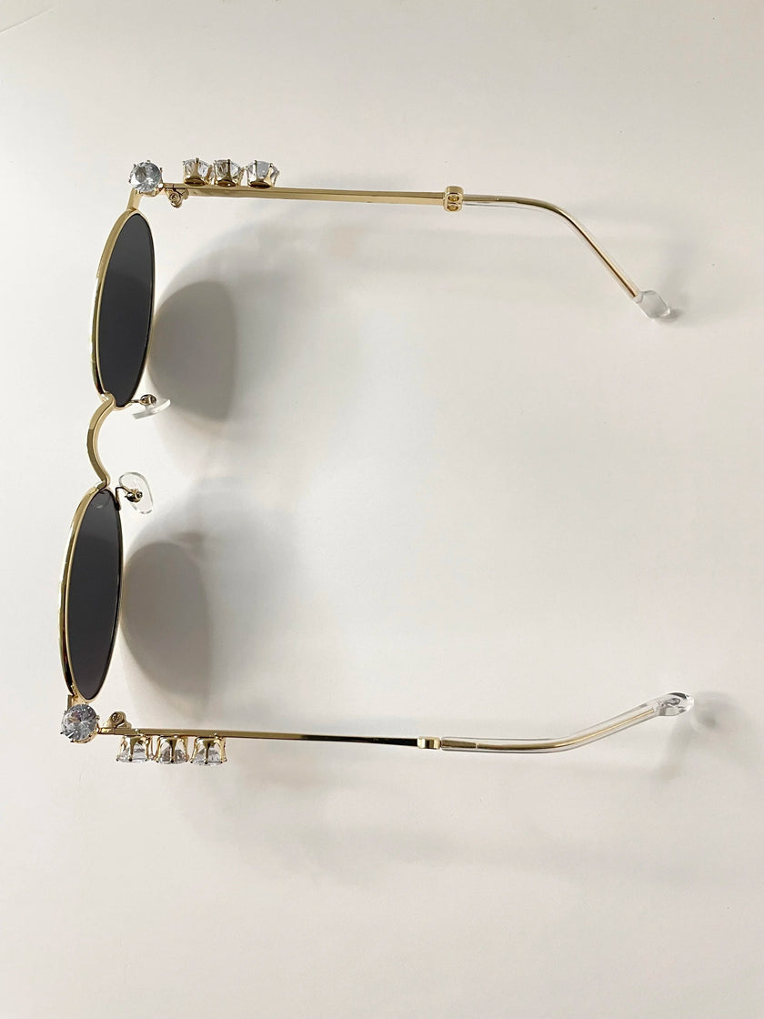 Kagiso Gold Embellished Oval Sunglasses