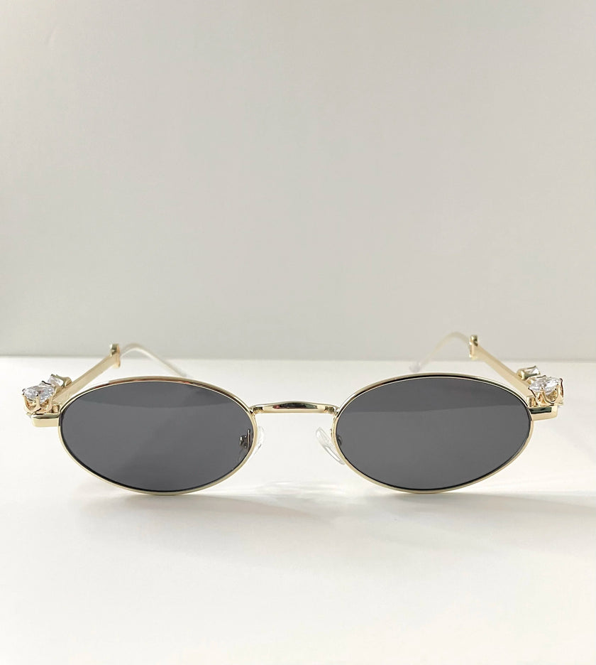 Kagiso Gold Embellished Oval Sunglasses