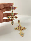 Nondu Embellished Multicoloured Cross Earrings