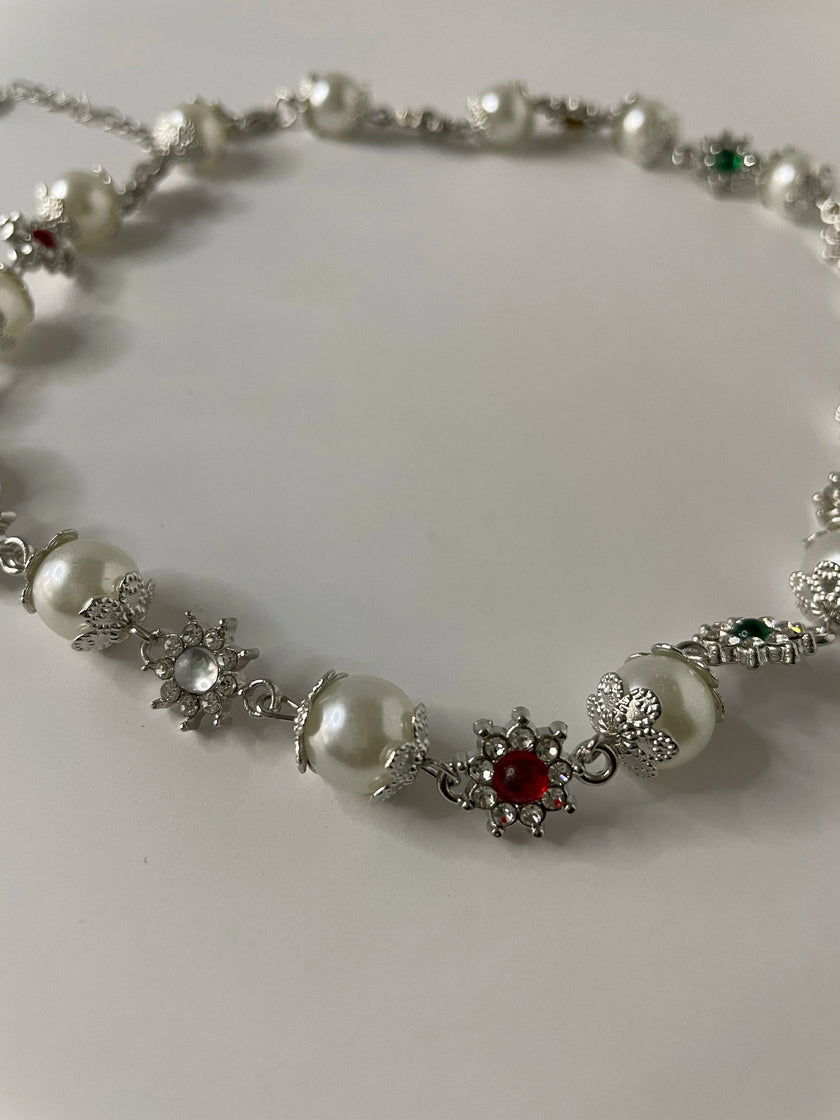 Ini Silver Pearl & Gem Short Necklace