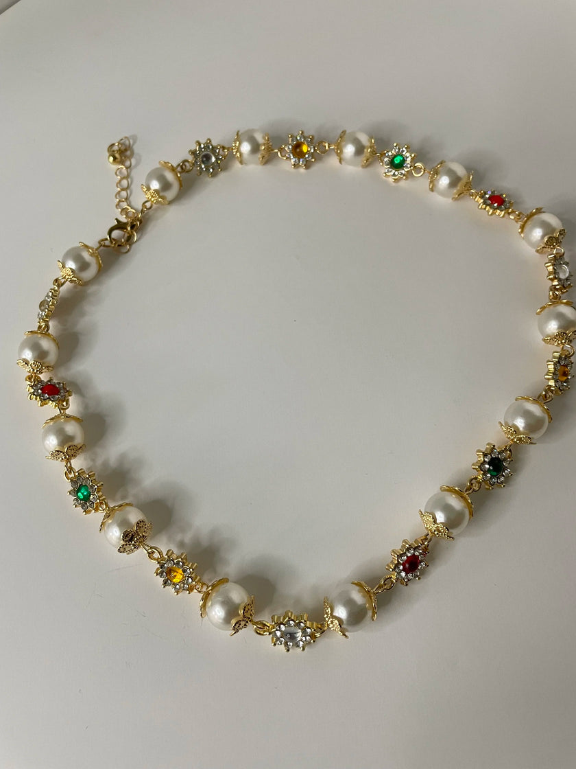 Ini Gold Pearl & Gem Short Necklace