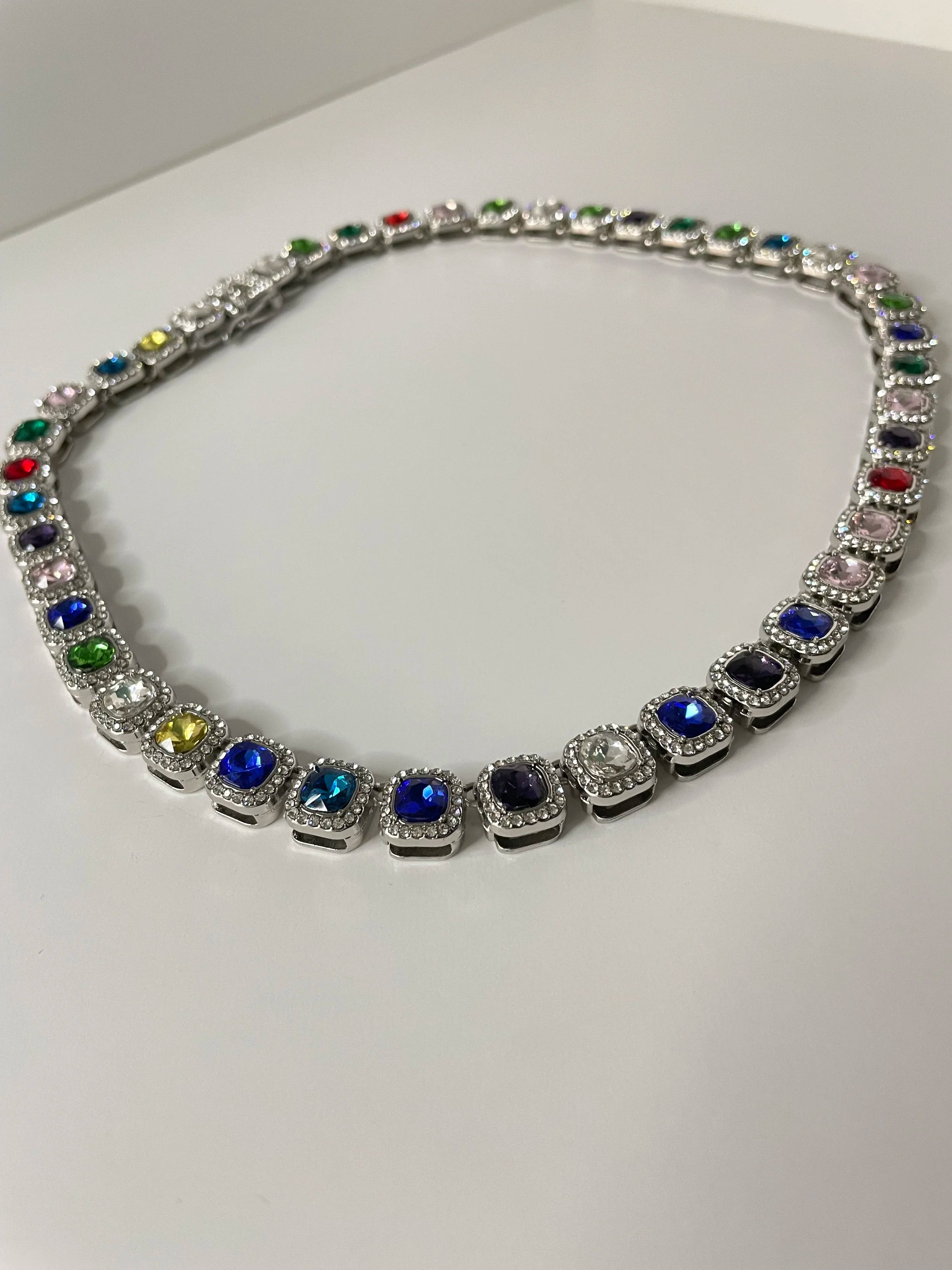 Tuelo Silver Multicoloured Gem Cube Chain Necklace
