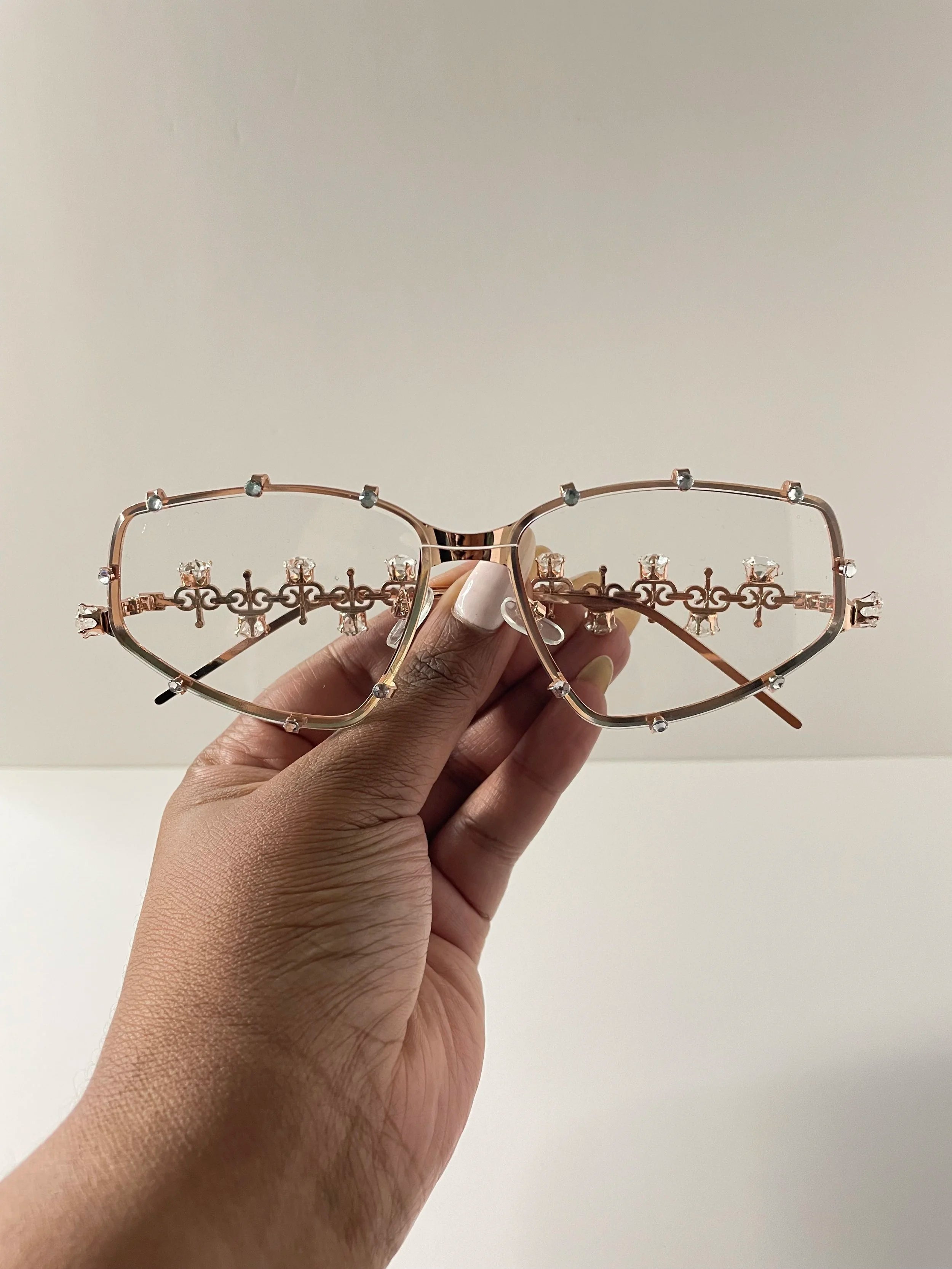 Dineo Clear Futuristic Rose Gold Embellished Glasses