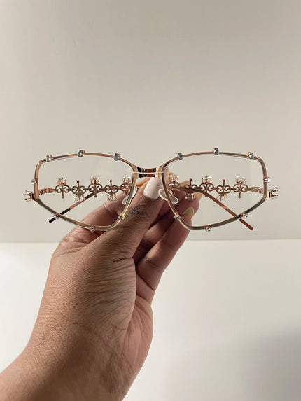 Dineo Clear Futuristic Rose Gold Embellished Glasses
