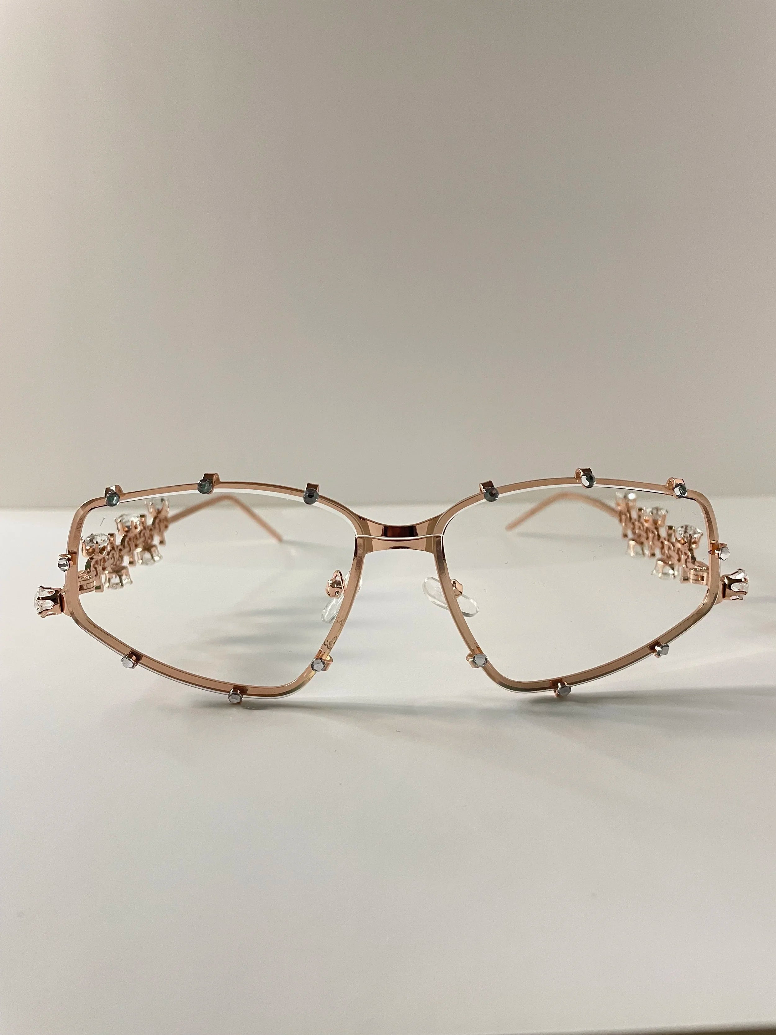 Dineo Clear Futuristic Rose Gold Embellished Glasses