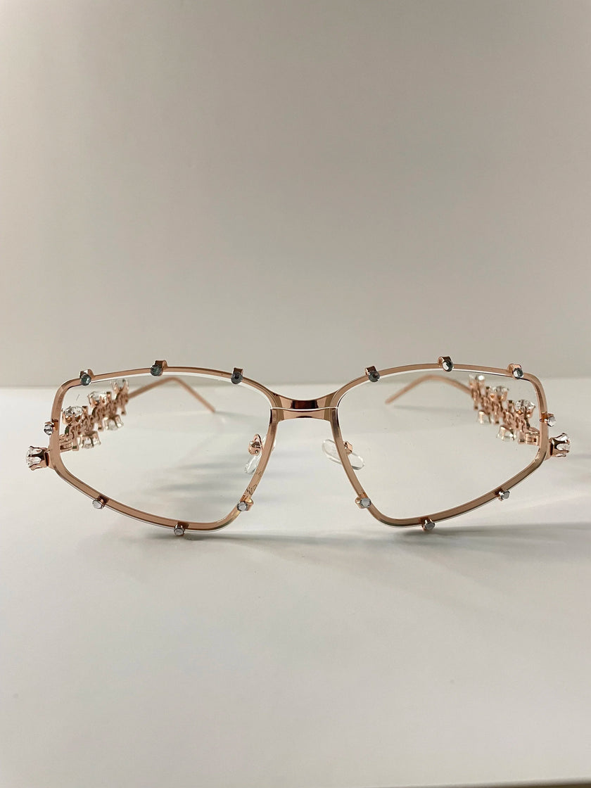 Dineo Clear Futuristic Rose Gold Embellished Glasses