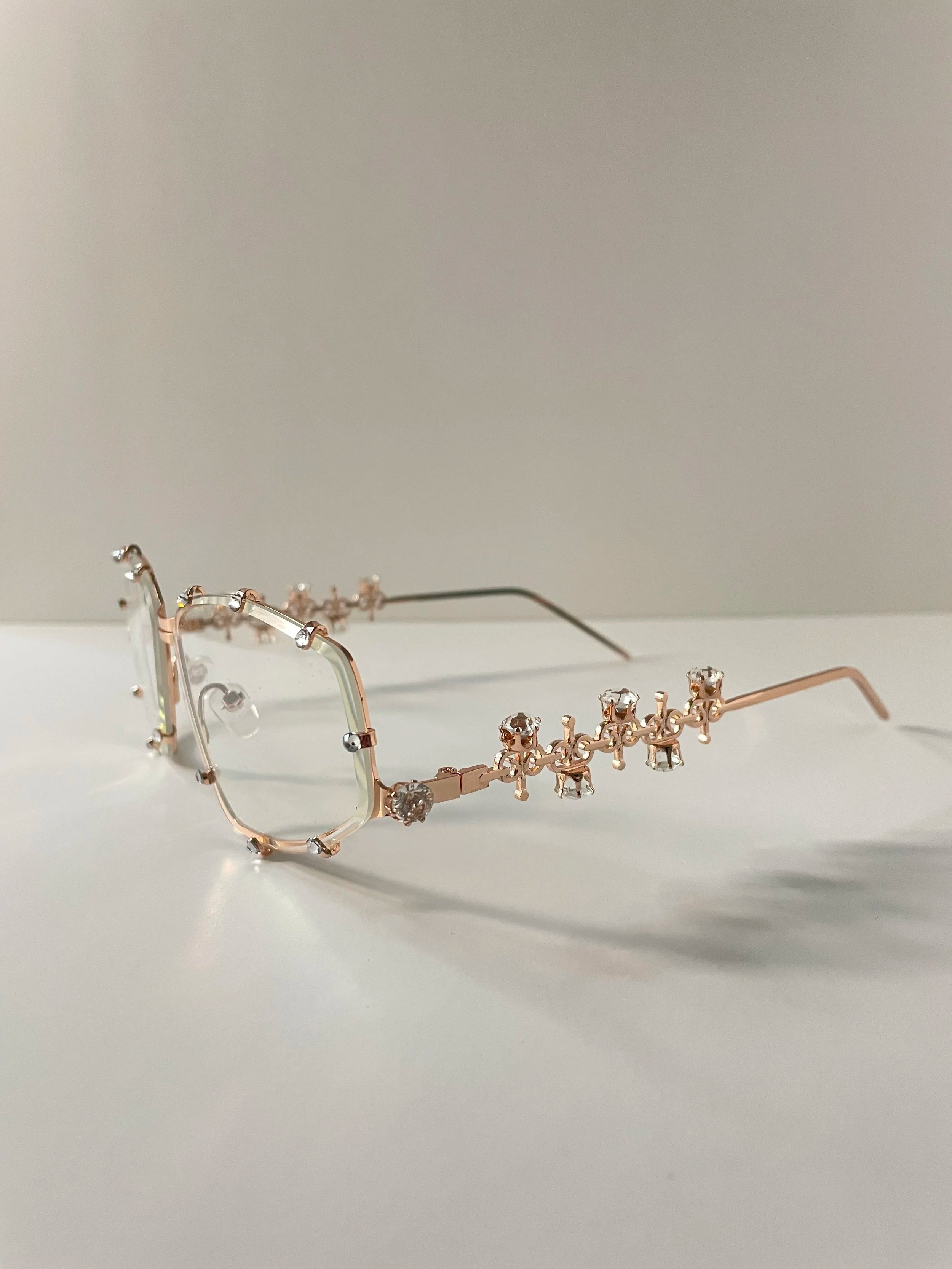 Dineo Clear Futuristic Rose Gold Embellished Glasses