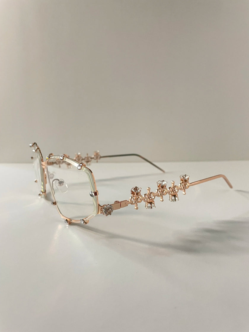 Dineo Clear Futuristic Rose Gold Embellished Glasses