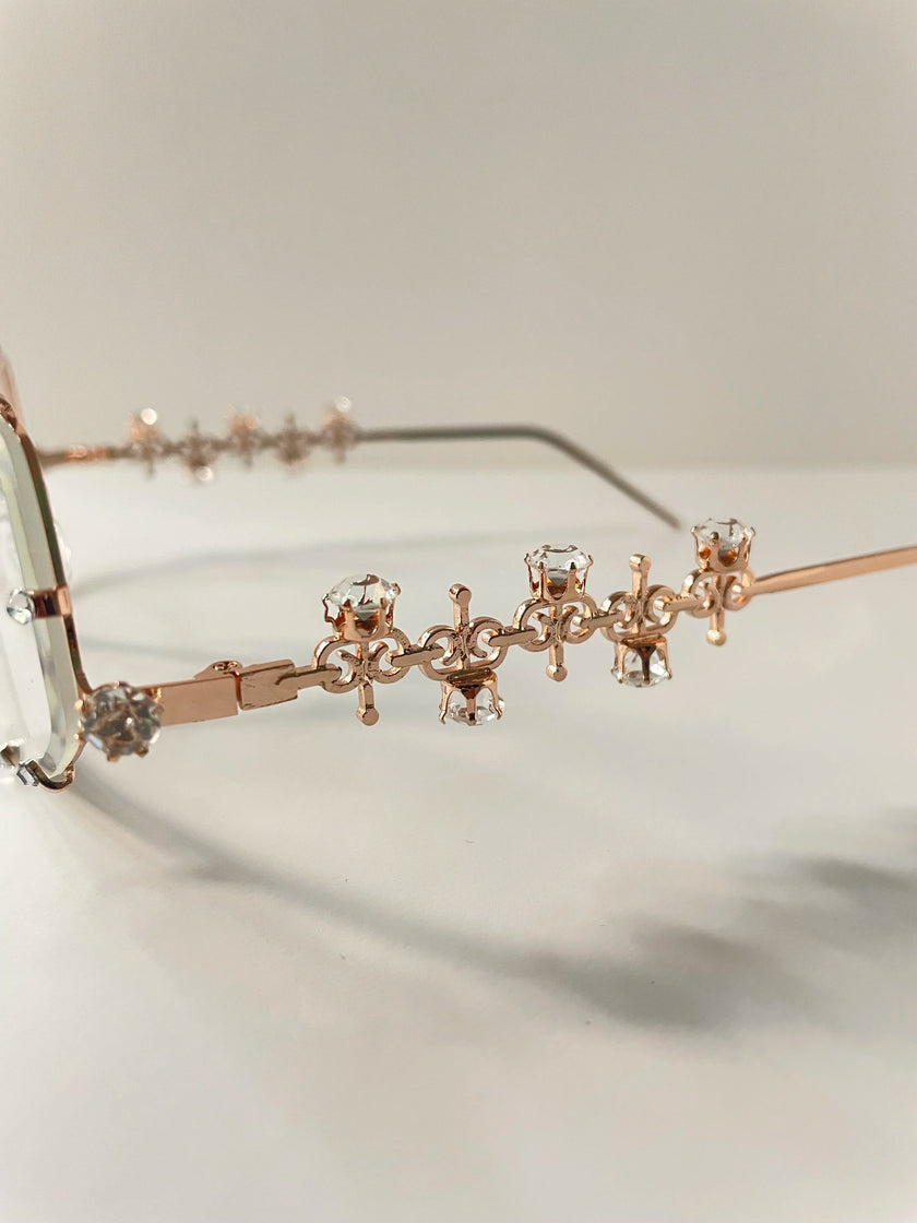 Dineo Clear Futuristic Rose Gold Embellished Glasses